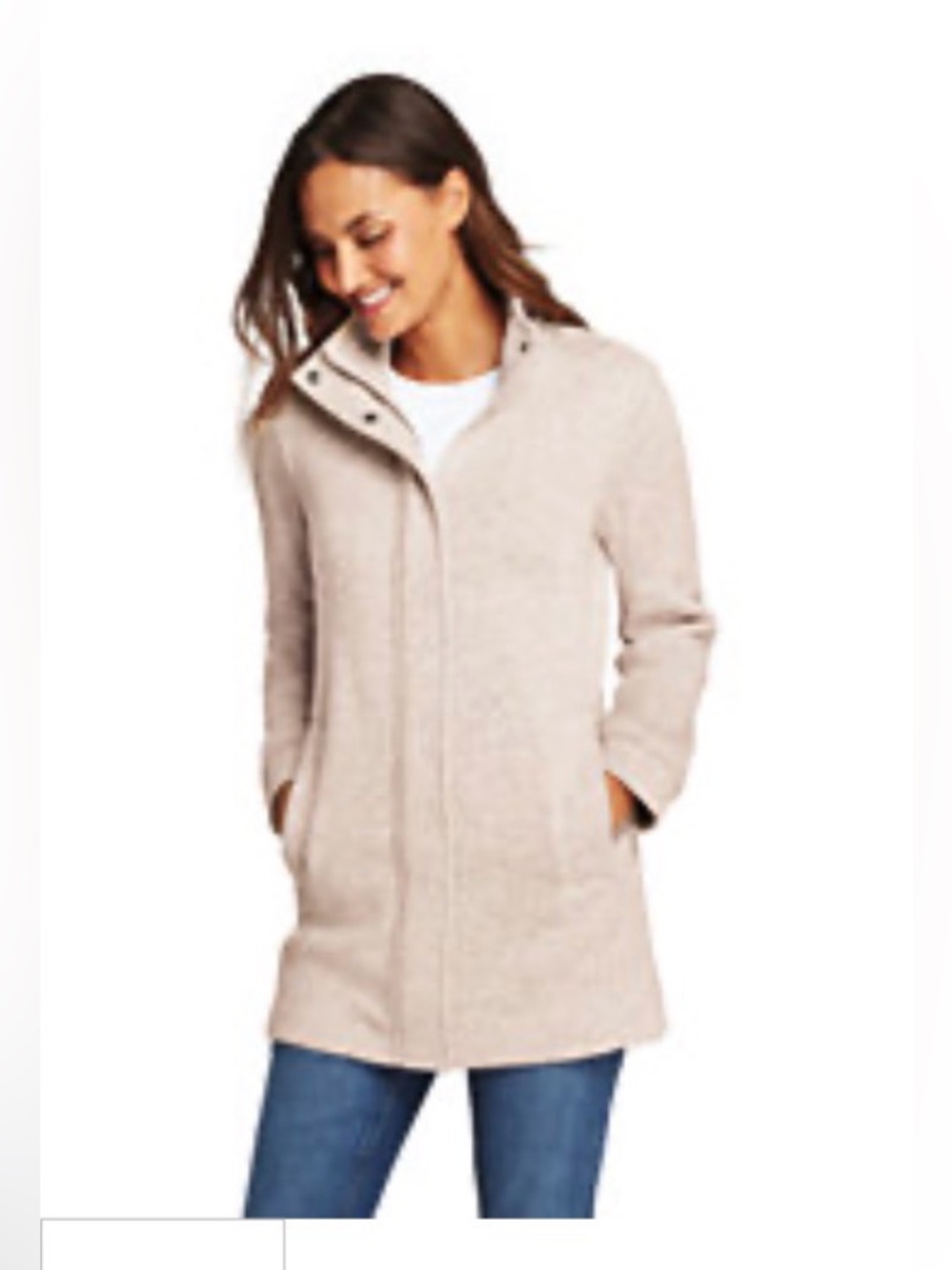 Lands' End Women’s Sweater Fleece Coat - S Petite - Oatmeal Tan Heather